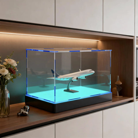 Lit Display Case With RGBW LED Lights USB Powered Switch Panel And App Control For 1:18 Scale Car Models on shelf