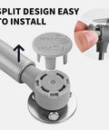 Close-up of Two Pack Soft Close Toy Box Hinges With 150N Gas Strut Slow Close Safety Hinges split design and lock mechanism.