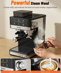 Straight Up Home Cafe Essential With Fully Integrated Bean Grinder And Heavy Duty 20 Bar Italian Pump For Perfect Latte Cappuccino And Quick Cold Brew Refills Daily, featuring a powerful steam wand for frothing milk.