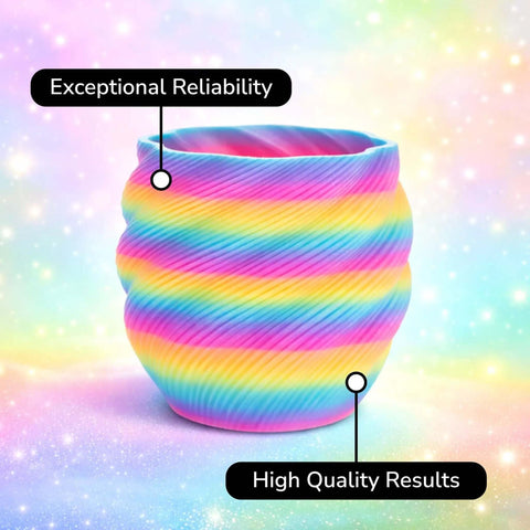 3D-printed vase with Panchroma Gradient Luminous Rainbow PLA Filament 1.75mm for 3D printing, showcasing smooth color shifts