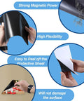 Cuttable Magnetic Sheets with Sticky Backing, 8.5 x 11 Inches, 30 Mil Thick, Pack Of 8, showcasing magnetic power and flexibility