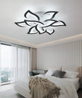 Five Petal Flower LED Flush Mount Ceiling Light With Remote Control Dimmable Acrylic Fixture in modern bedroom setting
