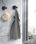 Heavy Duty Stainless Steel Towel Hooks Wall Mounted Square Robe Hooks for Bathroom Kitchen Bedroom and Hotel Matte Black 2 Pack