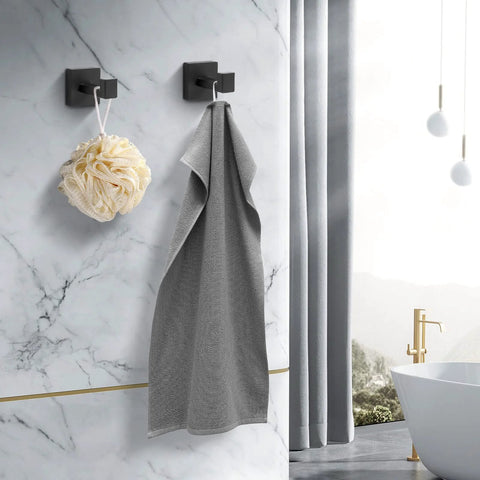Heavy Duty Stainless Steel Towel Hooks Wall Mounted Square Robe Hooks for Bathroom Kitchen Bedroom and Hotel Matte Black 2 Pack