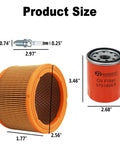 Generac 20KW Air Cooled Home Standby Generator Maintenance Kit components showing size dimensions, filter, and spark plug