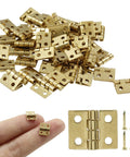 Tiny Brass Hinges Pack Of 50 Pieces Measuring 0.31 By 0.39 Inches For Mini Cabinets Jewelry Boxes Dollhouse DIY Craft With Mounting Screws Great For Small Box Hinges And Tiny Cabinet Doors Zorveiio