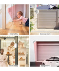 Collage showcasing Dope Wireless Motion Sensor Door Chime for child safety, doorway, store, and garage alerts.