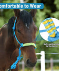 Brown horse wearing Lightweight Horse Rope Training Halter With Continuous Rope Reins No Breakable Hardware For Easy Use And Safe Handling