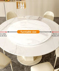 Holy Grail 360 Degree Rotating Serving Tray Heavy Duty Stone Lazy Susan Turntable with size details on marble tabletop.