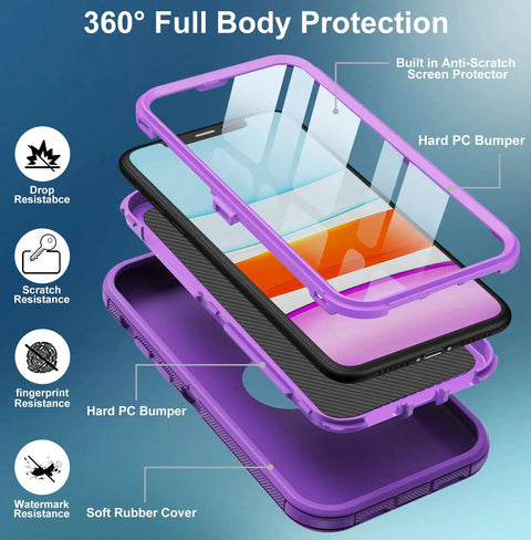 Exploded view of iPhone 11 Case With Built In Screen Protector Beefed Up Heavy Duty Drop Protection Full Body Rugged Shockproof Dust Proof