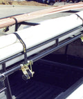 Two Pack Ladder Rack Tie Downs with Round Mounting Brackets Bolt Kit Included 2 Inch Diameter Round Mounts on truck