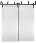 Barn Bypass Sliding Doors 84 By 96 Inches With 6.6 Ft Heavy Duty Rails Kit in White Ash Finish, double sliding doors front view