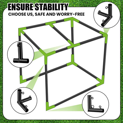 Diagram of Golf Frame Corner Kit 10 Pieces 1 Inch Plug And Play Canopy Fittings for EMT Pipes, highlighting stability features.
