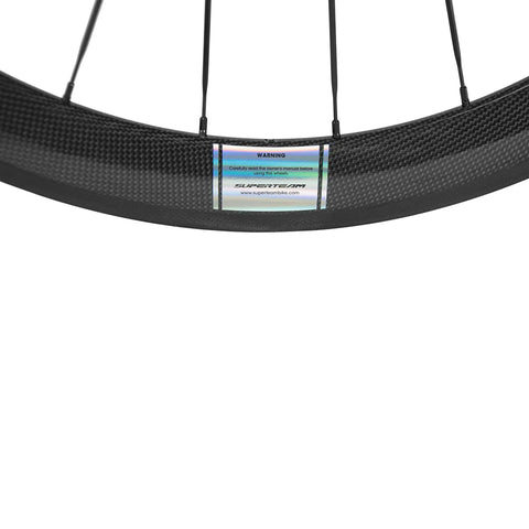 Close-up of 50mm Carbon Clincher Wheelset For 700c Road Bikes With Silver Decal Dope Aero Performance UCI Approved EN Tested Shimano
