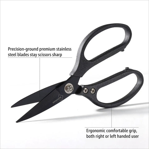 Heavy Duty Multipurpose Scissors With 8.5 Inch Stainless Steel Blades, Frosted Gray Comfort Grip Handle, Sharp Kitchen Garden Office Craft Sewing Shears For Cutting Tasks, Pruning, Diy Projects, Tough And Versatile