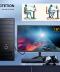 19-Inch HD Plus 1440x900 Monitor for Laptops and Desktops, Slim LED Display with Anti-Glare, showing correct sitting posture, in home office setup.