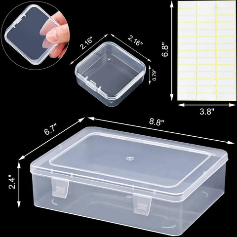 Clear Bead And Small Parts Storage Organizer Case With 30 Mini Compartments, Hinged Lid, And Label Stickers dimensions shown