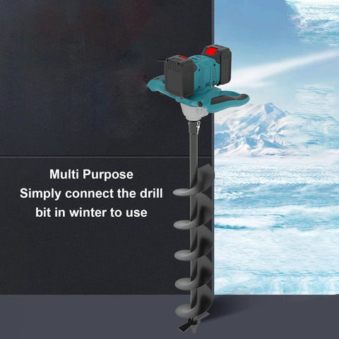 Cordless Electric Ice Auger With Six Speed 100-800 RPM And 1200Nm Torsion Power Head in use for ice fishing, no battery
