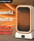 Portable Indoor Space Heater 1000 Watts High Output With Two Heat Settings, Compact Desk Heater, front view on brown surface.