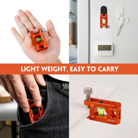 Conduit Torpedo Level With Magnetic Pipe Mini Level, 2.5 Inch Bubble Vial, visible on hand, fridge, pocket, and table