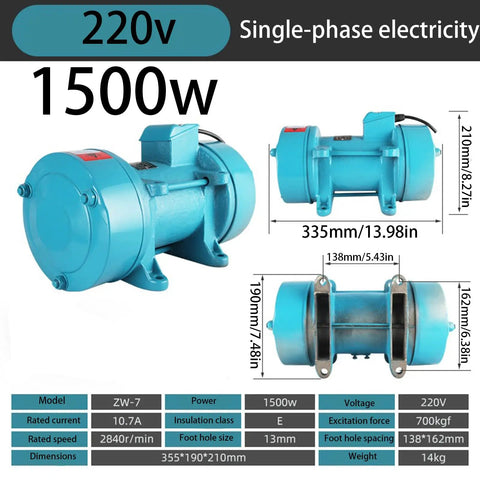 Beefed Up Heavy Duty Concrete Vibrator Motor 1100W 1500W 2200W Three Power Levels 220V Single Phase Industrial Vibration Motor With Speed Controller For Concrete Tables Blue, 1500W model