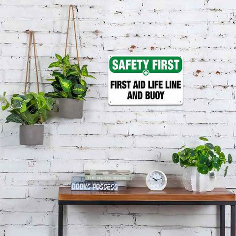 Durable 8x12 Inch Aluminum Safety Sign Life Line And Buoy displayed on white wall in indoor setting