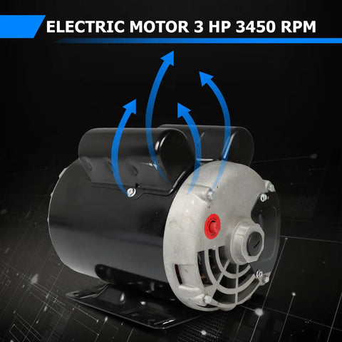 Three Horsepower Workhorse Electric Motor 3450 RPM 56 Frame Single Phase 115 230V CCW Rotation Five Eighth Inch Shaft