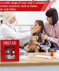 Wall Mount First Aid Cabinet With Three Shelves, Key Lock And Handle Lock, Visible Acrylic Door on table near doctor