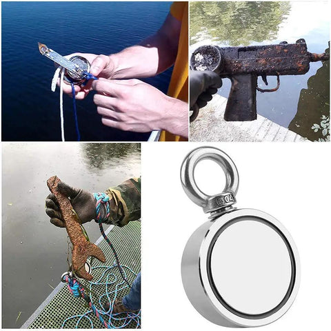 1000 Lbs Neodymium Magnet Fishing Kit with Case in action retrieving metal items from water