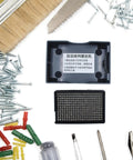 No Sweat Automatic Screw Feeder Tool That Safely Organizes One To Four Millimeter Bolts Quick Using Auto Vibe Sort Motor on a workbench.
