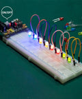 Electronic Component Fun Kit For Makers with supply module and LEDs on 830 tie point breadboard