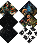 Six-pack microfiber eyeglass cleaning cloths (6.3x6.3 in) with mushroom and cat designs for glasses, phones, cameras