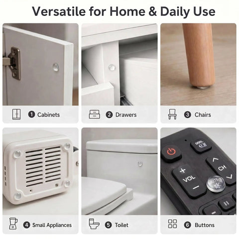 Versatile 300 Pcs Clear Silicone Cabinet Door Bumpers Self Adhesive Rubber Pads for protecting cabinets and drawers.