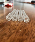 5 Pack Glass Tube Stems 110mm Straight For Chemistry Lab, Borosilicate Glass on wooden table, angled view