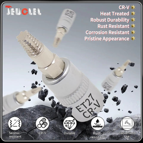 Close-up of 7 Piece Torx Star 6 Point One Quarter Inch Impact Drive Socket Kit With Broken Bolt Extractor, showing ET27 CR-V detail.