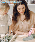 Mother and daughter using pink Mini Hot Glue Gun Set Eight Pack With Forty Sticks Multi Color LED Light Easy To Use For Crafts