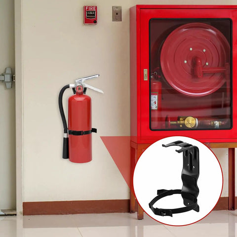 Four Pack Fire Extinguisher Mount Brackets Five Pound Metal Mounting Kit For Vehicles And Home Heavy Duty Mini Extinguisher Holder shown