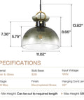 Tribesigns 11" Modern Pendant Lighting with Gradient Green Glass Shade dimensions and specifications infographic.