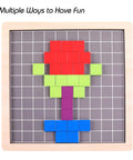 Rock Solid Wooden Montessori Math Counting Board Puzzle For Toddlers, Smooth Finish Number Grid 1 To 100, Zero Frustration Preschool Arithmetic Learning Game With Handy Activity Cards with colorful blocks arranged as a flower.