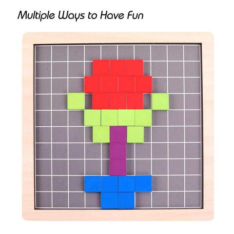 Rock Solid Wooden Montessori Math Counting Board Puzzle For Toddlers, Smooth Finish Number Grid 1 To 100, Zero Frustration Preschool Arithmetic Learning Game With Handy Activity Cards with colorful blocks arranged as a flower.