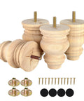 4 Inch Unfinished Bun Feet For Couch, Sofa, Cabinet And Ottoman, DIY Replacement Wood Furniture Legs, Set Of 4 With Pre Drilled M8 Bolts