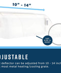 Clear plastic magnetic vent deflector adjustable from 10 to 14 inches, easy slide feature shown for airflow redirection.