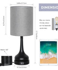 Dimensions of Touch Bedside Lamps Set Of 2 With Dual USB Ports, includes gray fabric shade, black vase base, USB charging, 8.2" tall