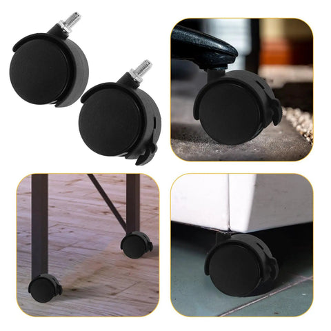 Rock Solid 2 Inch Universal Swivel Caster Wheel Set With M8 Threaded Stem Replacement For Office Chair visible on different furniture surfaces.