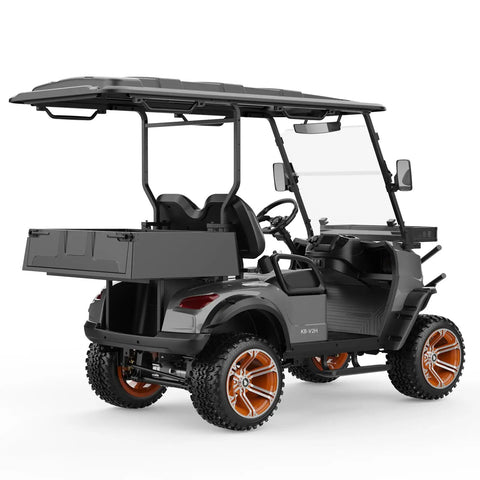 Slick Electric Golf Cart Built With A Beefy 48V 5KW AC Motor And Workhorse 100Ah Battery Cruises Smoothly At 16 MPH showing rear view with cargo space.