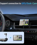 Three Socket Cigarette Lighter Splitter delivering 180W power shown in car dashboard with GPS screen connected.