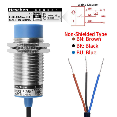 Inductive Proximity Sensor Switch Non Shield Type With 15mm Sensing Distance NPN Normally Open 3 Wire 10 To 30V DC Metal Detecting Sensor For Industrial Machinery Blue Body 30mm Mounting Hole Workhorse Build with wiring diagram and color-coded wires.