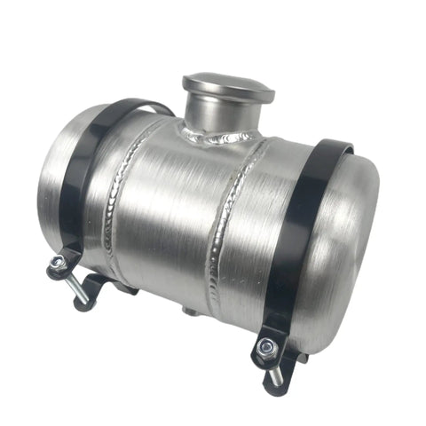 Aluminum 1 Gallon Gas Tank For Mini Bike And Go Kart With 6x10 Inch Center Fill And Quarter Inch NPT Outlet For DIY Hot Rodding Projects And Street Ready Builds, side view