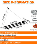 8 Ft Drag Harrow Driveway Grader For Gravel Sand Lawn And Soil Heavy Duty Tow Behind Lawn Rake with dimensions and parts