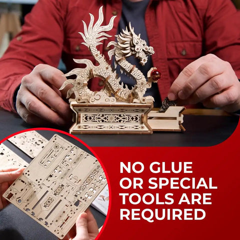 Mind Blowing Wood Dragon 3D Puzzle For Adults With Hidden Compartment being assembled by hands
